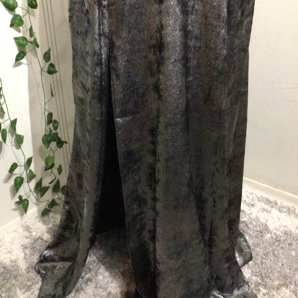 Silver Floor Length Gown with Deep V | Ruffled Sleeves | Side Slits - Picture 3 of 6